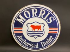 A Morris Authorised Dealer circular double sided enamel sign, in good condition, 28 1/2" diameter.
