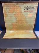 A 1920s Autocar linen backed wall hanging map of most of the UK, 43 1/2 x 58".