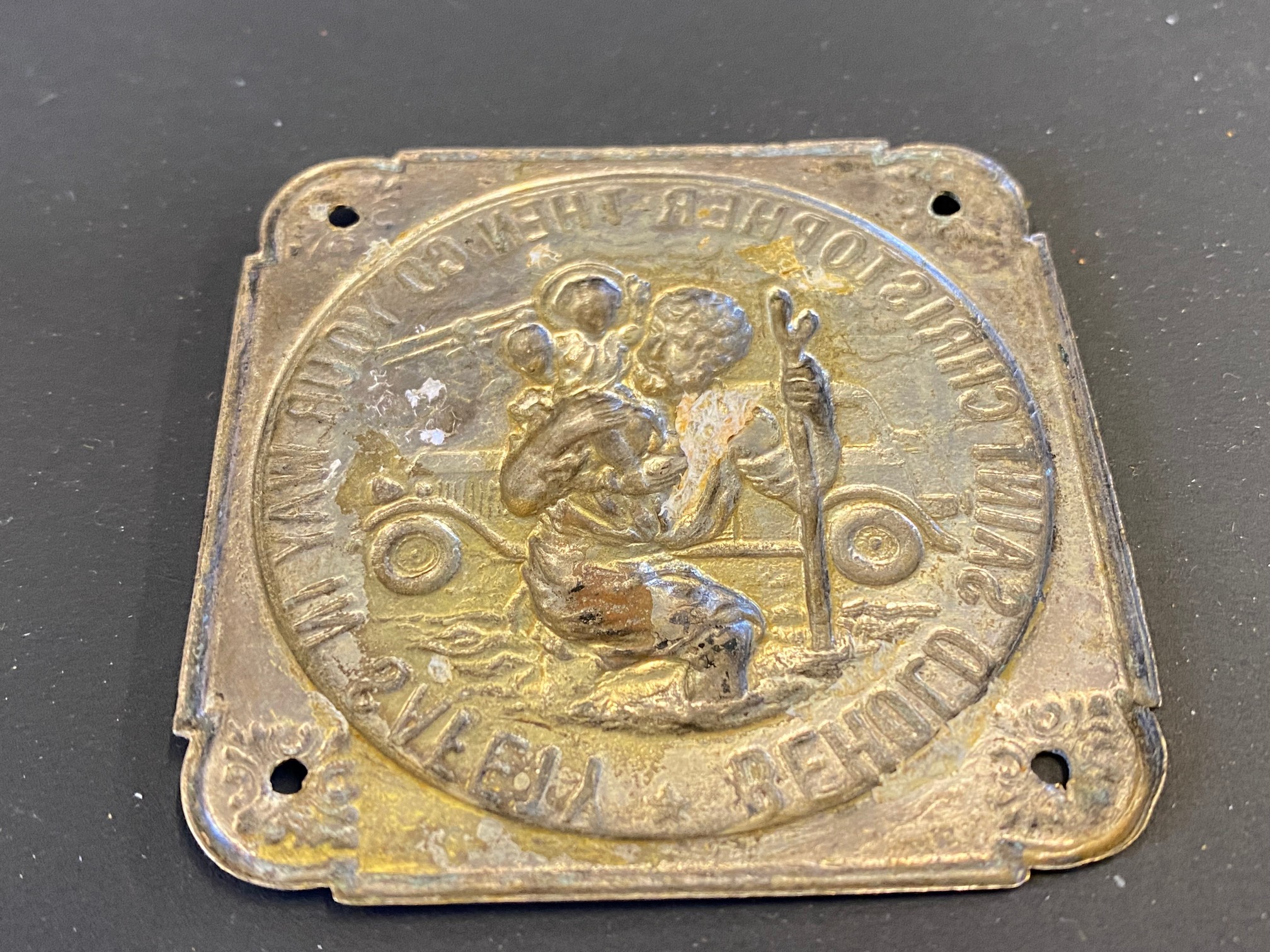 A square nickel plated on brass embossed St Christopher plaque. - Image 2 of 2