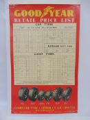 A Goodyear Tyres Retail Price List advertising poster, dated 1953, 21 3/4 x 35".