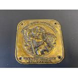 A square embossed brass St Christopher plaque.