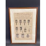 A framed and glazed illustrated price list for 1914-15 showing assorted lamps, W.H.Smith, Newhall