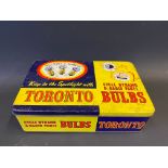 A Toronto Bulbs rectangular tin with full contents.
