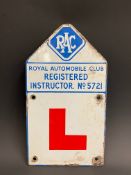 An RAC Registered Instructor enamel 'L' plate, 7 1/4 x 13".