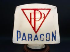 A Paragon glass petrol pump globe by Hailware, hole to one corner and chip to neck.