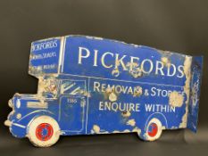 A rare Pickfords die-cut pictorial double sided enamel sign with hanging flange, patches of filler