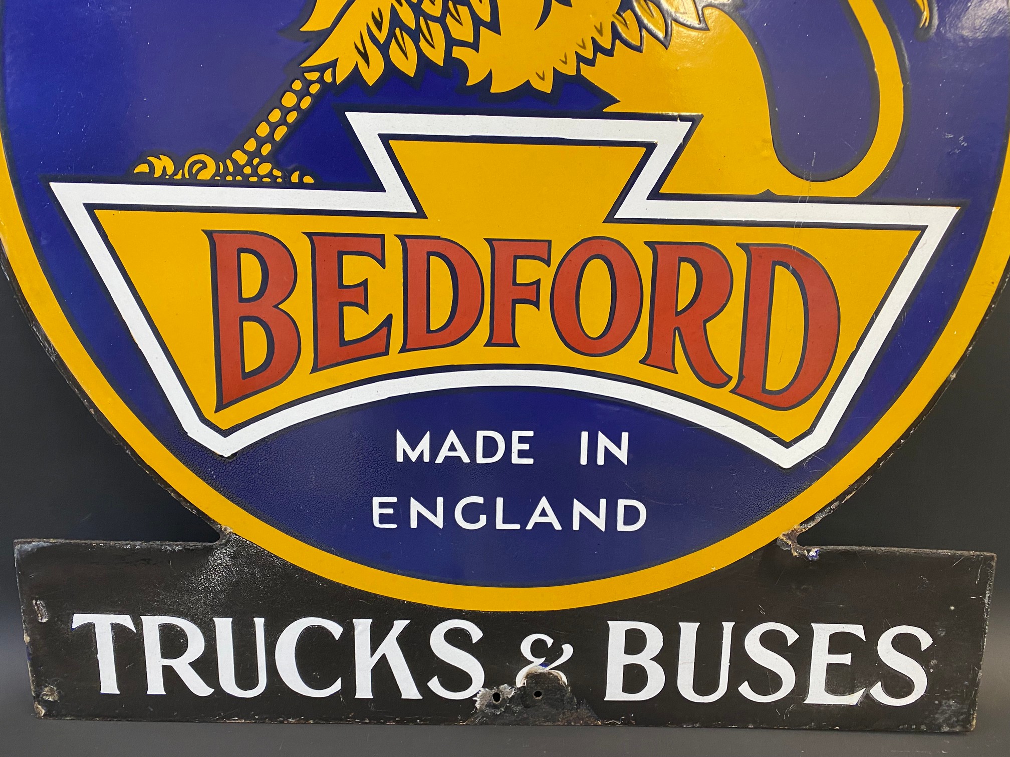 A rare Bedford Trucks and Buses double sided enamel sign with an image of a griffin to either - Image 5 of 9