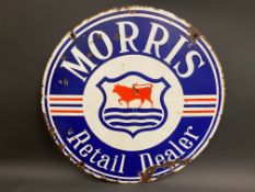 A Morris Retail Dealer circular double sided enamel sign, 28 1/2" diameter.