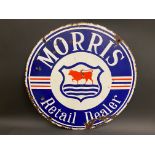 A Morris Retail Dealer circular double sided enamel sign, 28 1/2" diameter.