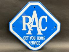 An RAC Get-You-Home Service lozenge shaped enamel sign, 10 1/2 x 10 1/4".