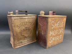 A Shell Motor Spirit two gallon petrol can and one other.