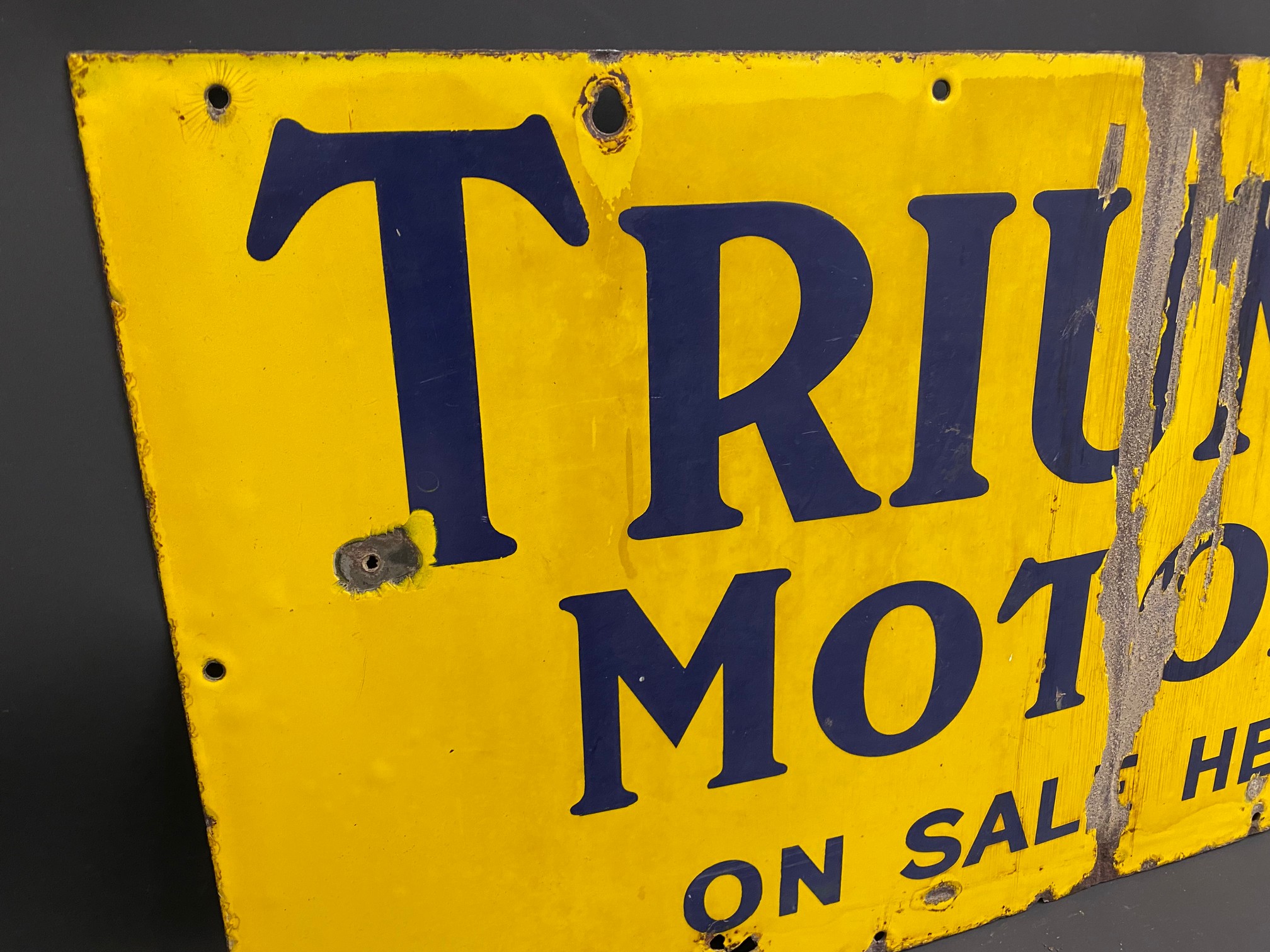 A Triumph Motors on sale here rectangular enamel sign, 30 x 15". - Image 2 of 6