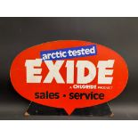 An Exide 'arctic tested' hardboard advertising sign, 23 x 15".