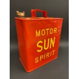 A Sun Motor Spirit two gallon petrol can by Valor, dated March 1936, with plain brass cap.