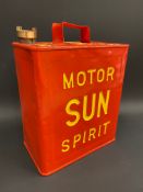 A Sun Motor Spirit two gallon petrol can by Valor, dated March 1936, with plain brass cap.