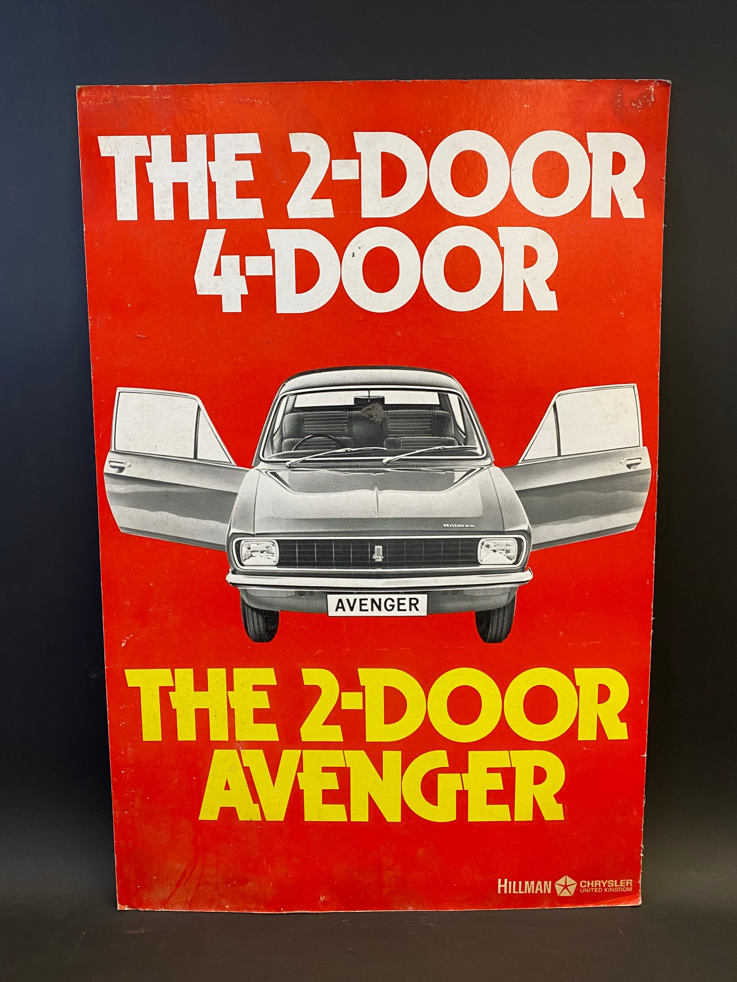 A double sided hardboard pictorial advertisement advertising the two-door Hillman Avenger, 20 x 30". - Image 4 of 4