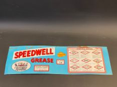 A Speedwell Grease flattened tin, making a sign, 21 1/2 x 6 1/2".