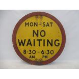 A No Waiting circular road sign, 20" diameter.