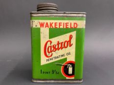 A Wakefield Castrol Penetrating Oil pint can in very good condition with image of an oil can to both