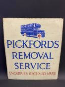 A Pickfords Removal Service part pictorial enamel sign, with a couple of spots of retouching, 17 1/2