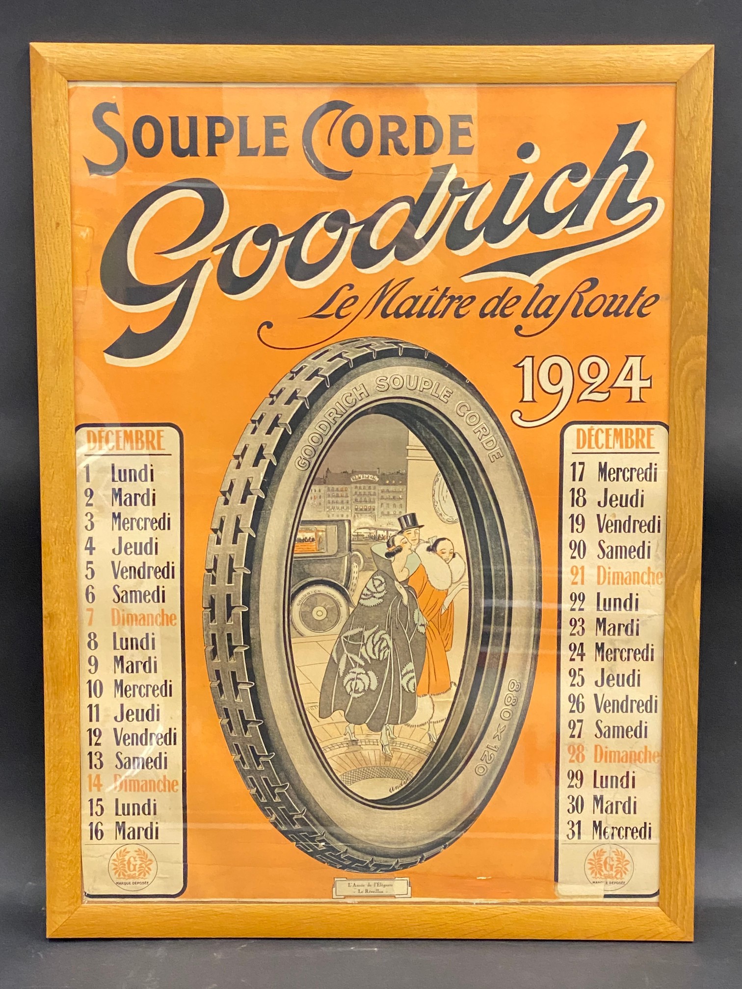 A rare set of seven Goodrich Tyres calendar posters, two for 1920 and five from 1924, excellent - Image 3 of 5