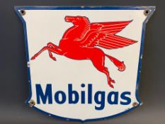 A small Mobilgas enamel sign with pegasus motif, dated 1947, 12 x 12".