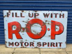 A 'Fill up with ROP Motor Spirit' rectangular enamel sign by Wildman & Meguyer, 60 x 36".