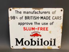 A Mobiloil cabinet mounted enamel sign with the rarely seen wording 'The manufacturers of 98% of