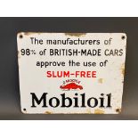 A Mobiloil cabinet mounted enamel sign with the rarely seen wording 'The manufacturers of 98% of