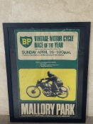 A framed and glazed VMCC Mallory Park race poster.