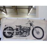 A very large circa 1970s scale study of a Harley Davidson in side profile, 100 1/2 x 42".