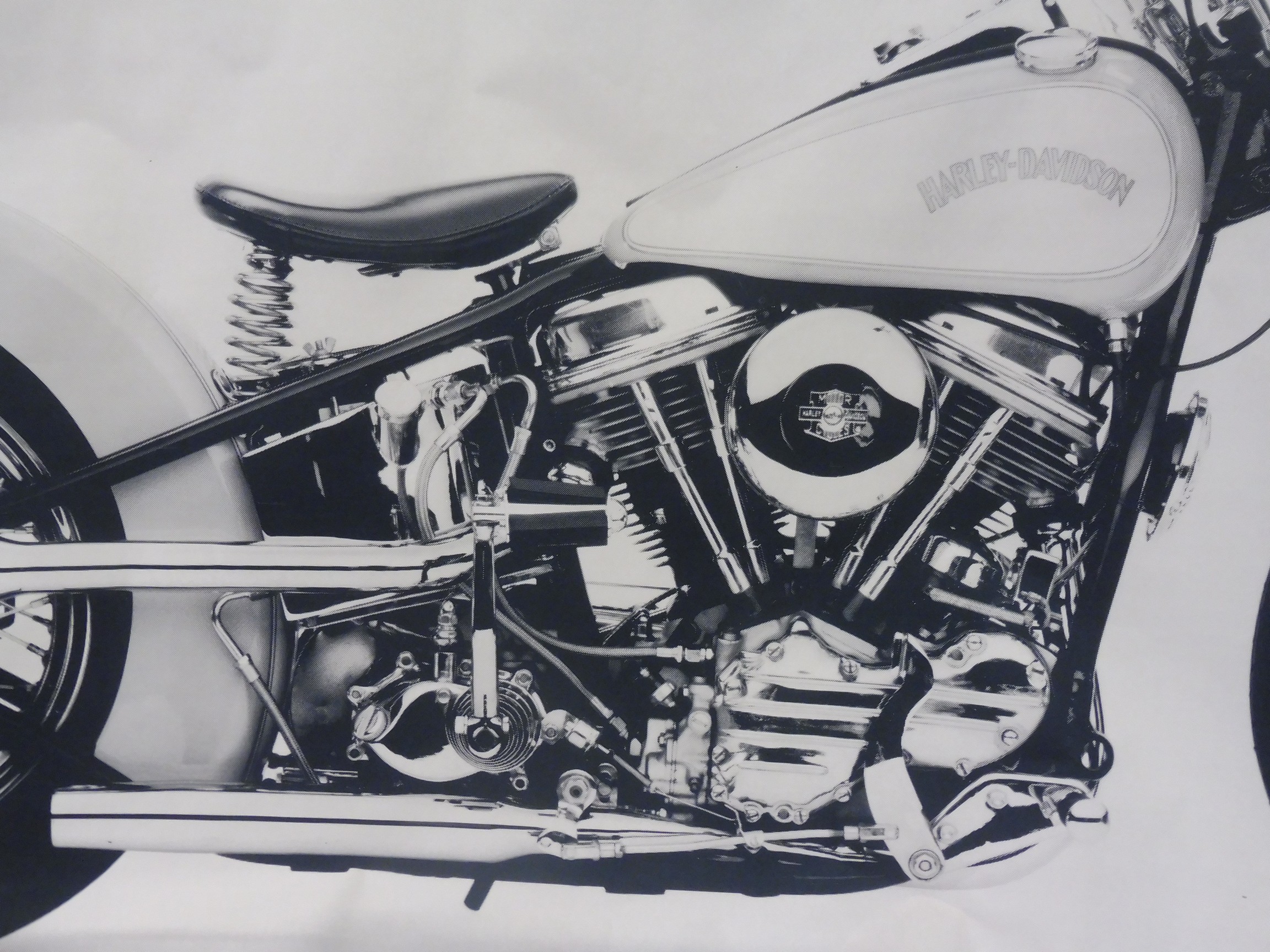 A very large circa 1970s scale study of a Harley Davidson in side profile, 100 1/2 x 42". - Image 2 of 3