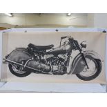 A very large circa 1970s scale study of an Indian motorcycle in side profile, 86 1/2 x 42".