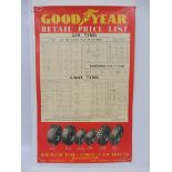 A Goodyear Tyres Retail Price List advertising poster, dated 1953, 21 3/4 x 35".