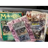 A collection of motorcycle magazines plus a single volume titled 'British Motorcycles of the 60'