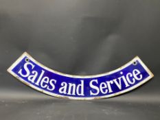 A Morris 'Sales and Service'double sided enamel sign curved attachment, 28" long.