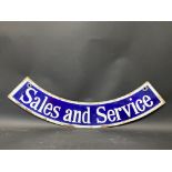 A Morris 'Sales and Service'double sided enamel sign curved attachment, 28" long.