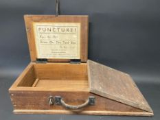 An unusual puncture tool box,with original label inside for James Lawrence, Sladeway,