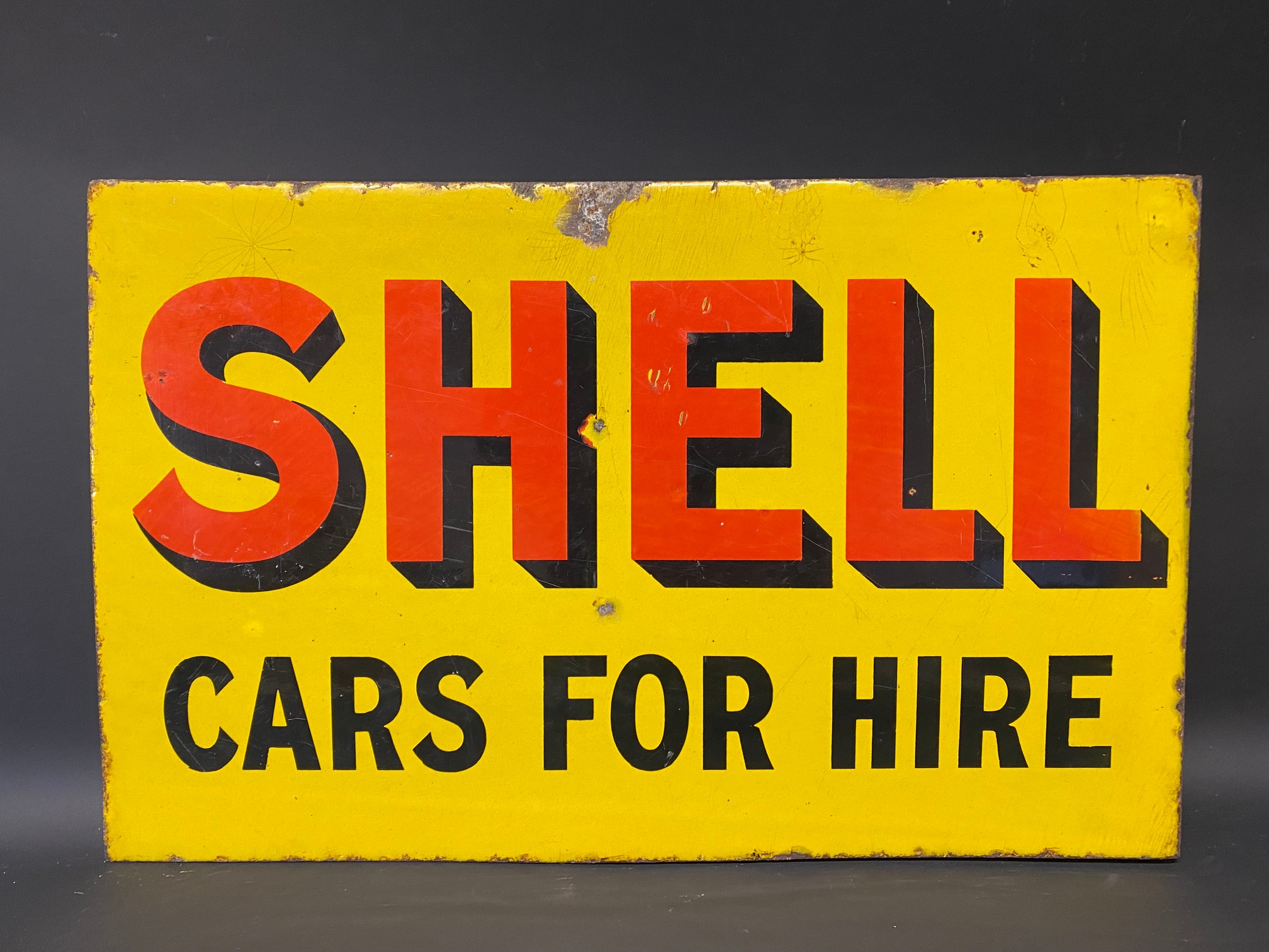 A Shell Cars For Hire double sided enamel sign with hanging flange, 24 x 15". - Image 4 of 6