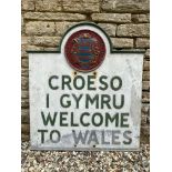 A Welcome to Wales cast aluminium border sign, 33 1/2 x 36".