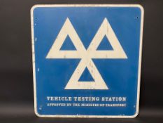 A Vehicle Testing Station garage forecourt sign, 24 x 25".