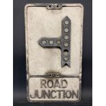 An aluminium road sign for Road Junction with integral glass reflective discs, by Gowshall, 12 x