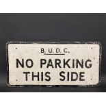 A B.U.D.C. (Bromsgrove Urban District Council) No Parking This Side aluminium sign, by the Royal