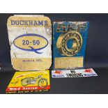 A Duckham's 20-50 Motor Oil double sided tin advertising sign, 18 x 24", a tin advertising sign