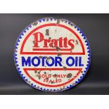 A Pratts Motor Oil circular double sided enamel sign, 26" diameter.