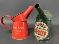 An early Pratts Motor Oil pint measure, and a Thelson Tractor Oils.