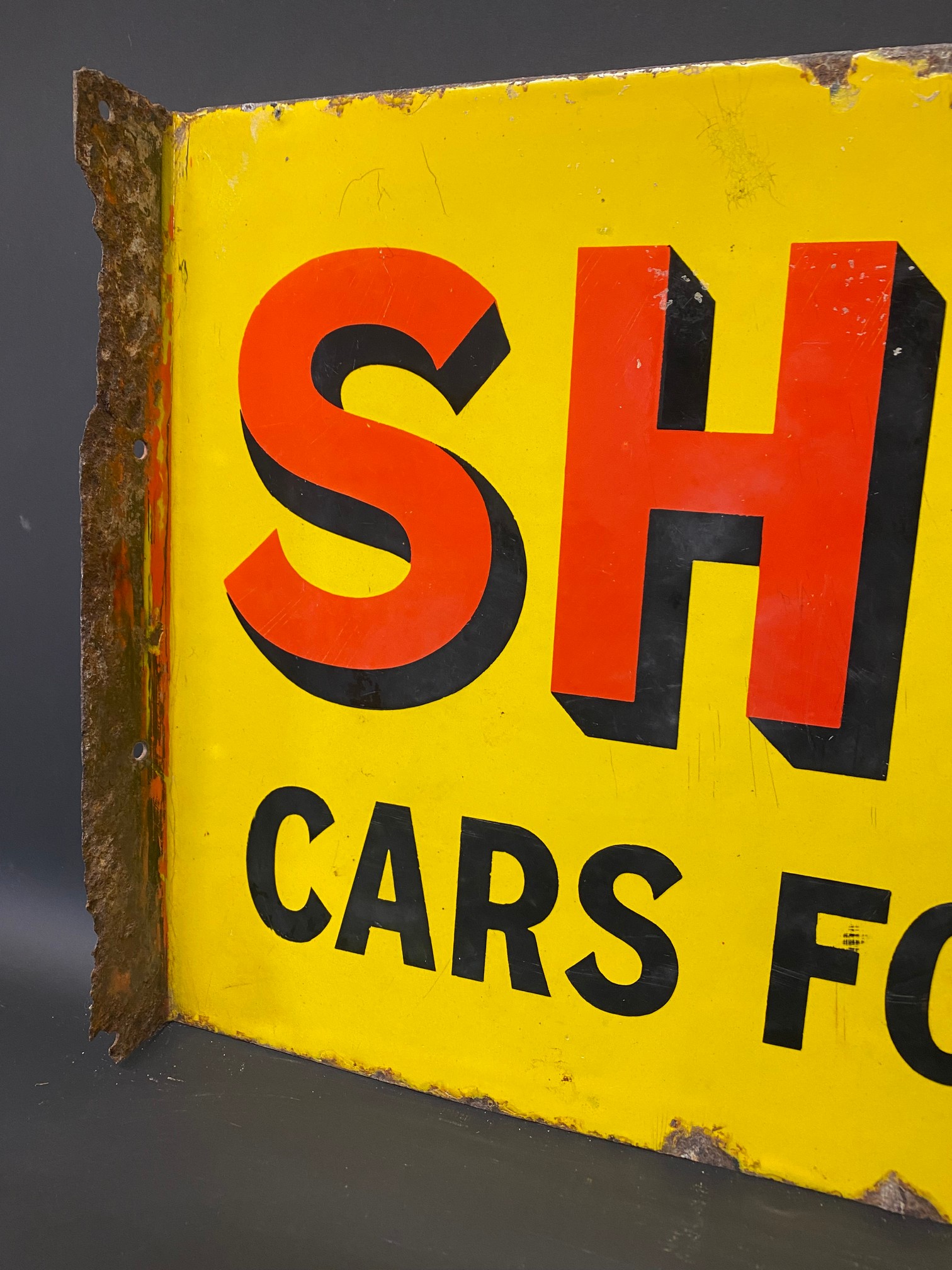 A Shell Cars For Hire double sided enamel sign with hanging flange, 24 x 15". - Image 2 of 6