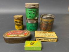 A small selection of tins to include early grinding compound tins, Ivy Petroleum Jelly etc.