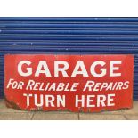 A large enamel sign advertising 'Garage for reliable repairs..', 72 x 30".