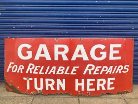 A large enamel sign advertising 'Garage for reliable repairs..', 72 x 30".